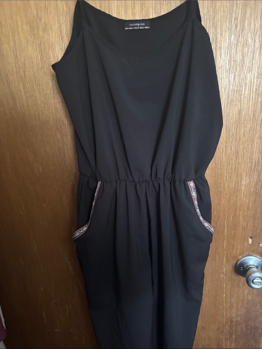 Color+Plus Black Sleeveless Jumpsuit with Elastic Waist and Trimmed Pockets